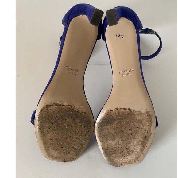 Stuart Weitzman Blue Suede Strappy Square Toe Low Heel Sandal • Size 6.5 - Picture 4 of 4